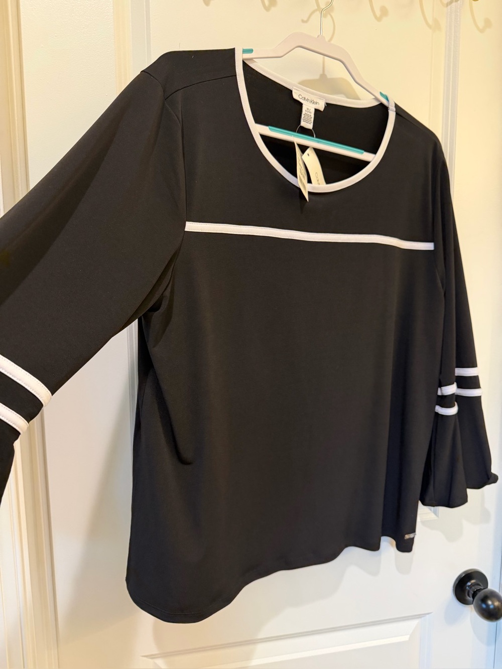 Calvin Klein Black Long-Sleeve Top with White Trim